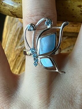 Swiss Blue Topaz Butterfly Ring Size 6